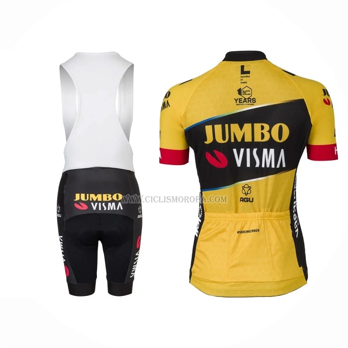 2023 Ropa Ciclismo Jumbo Visma Amarillo Negro Mangas Cortas y Culotte Corto